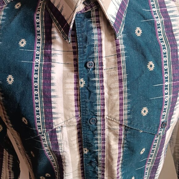 Vintage Wrangler Mens Button-Down Brushpopper Western Shirt X-Long Tails 15-33 - Picture 2 of 7